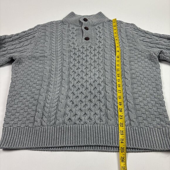 LL Bean Fisherman Sweater Mens L Gray Chunky Cable Knit Heritage - Picture 6 of 8